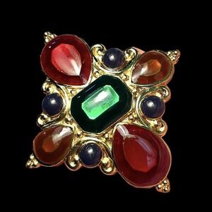 Jay Strongwater Pendant Multicolor Enamel Maltese Cross Gold Tone Signed